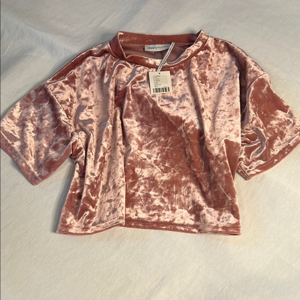 NWT- Urban Outfitters Pink Velvet Short Sleeve Crop Tee
